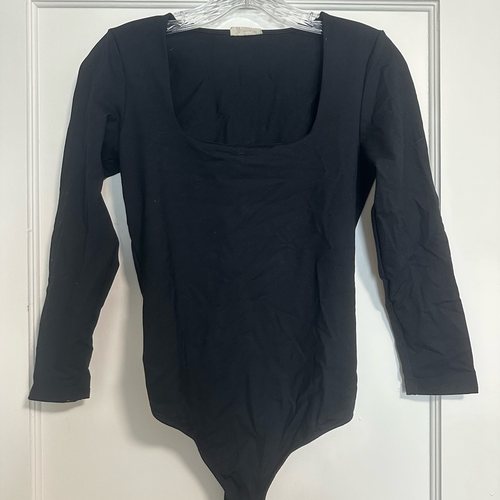 Free People 3/4 sleeve Classic Black Bodysuit